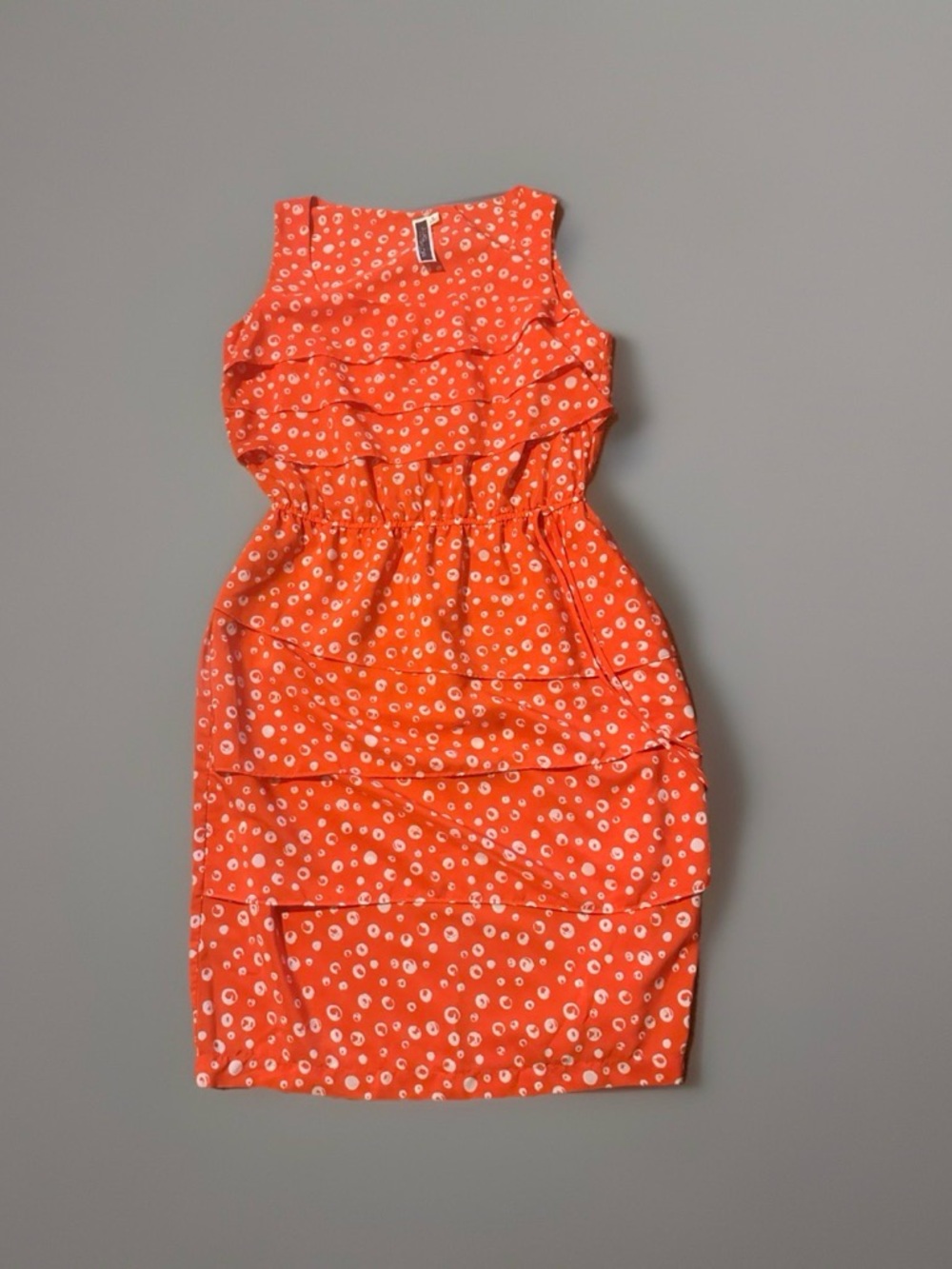 Julian Taylor Sleeveless Red Orange Printed Ruffle Waist Dress Sz 6